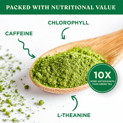 Harmony Matcha Vanilla – Premium Shade-Grown Japanese Matcha, Sweetened with Organic Sugar (10 Stick Packs)