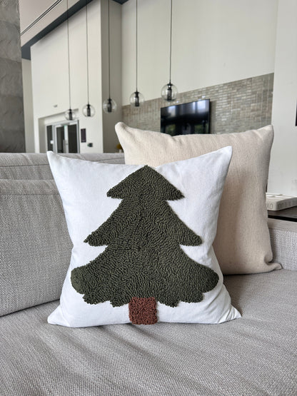 Forest Green Tufted Christmas Tree Pillow Cover