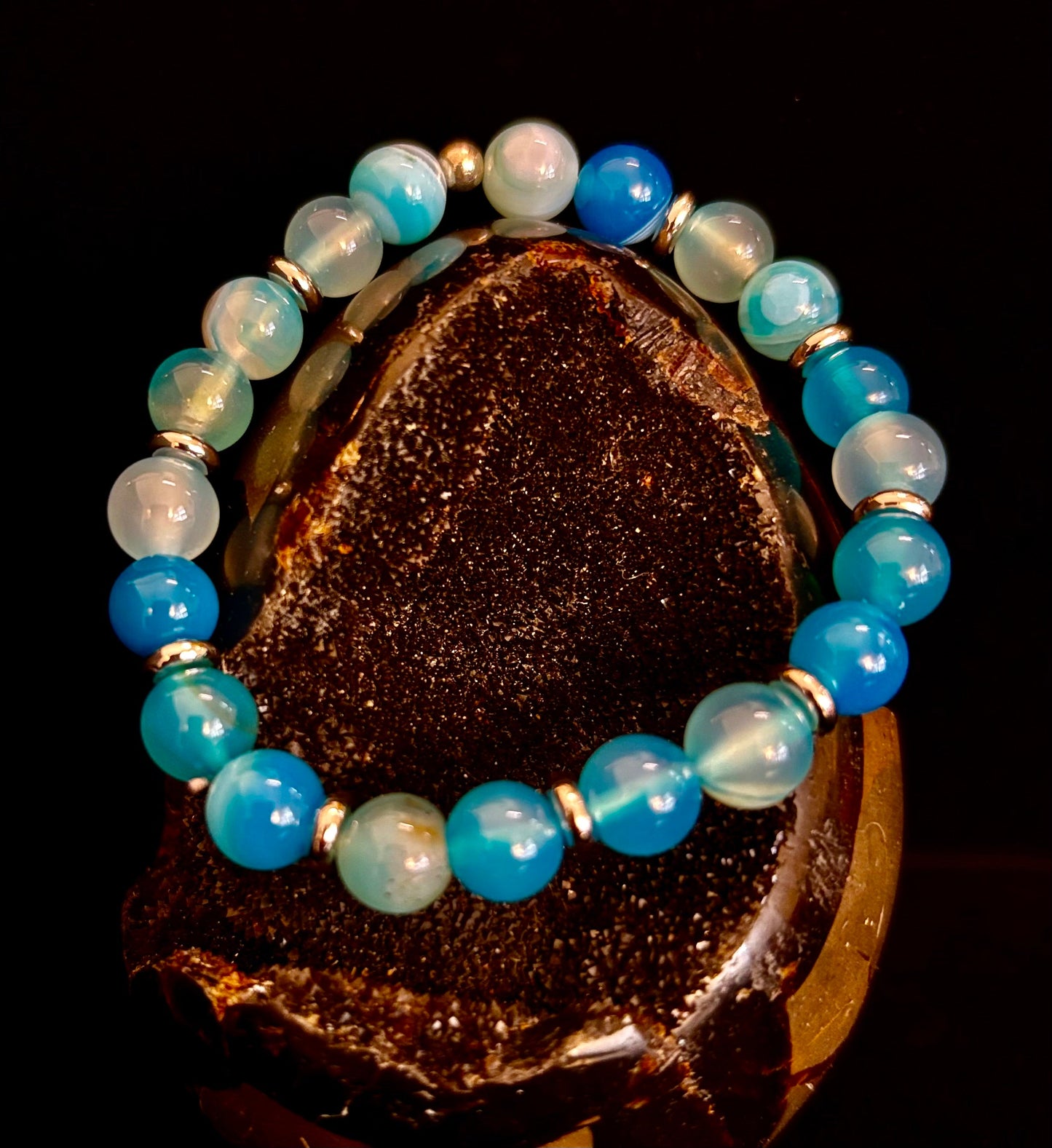 Blue Striped Agate Bracelet – Calming Energy for Small to Medium Wrists