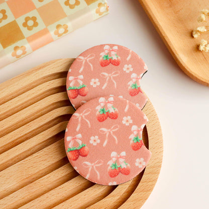 Strawberries and Bows Car Coaster (Set of 2)