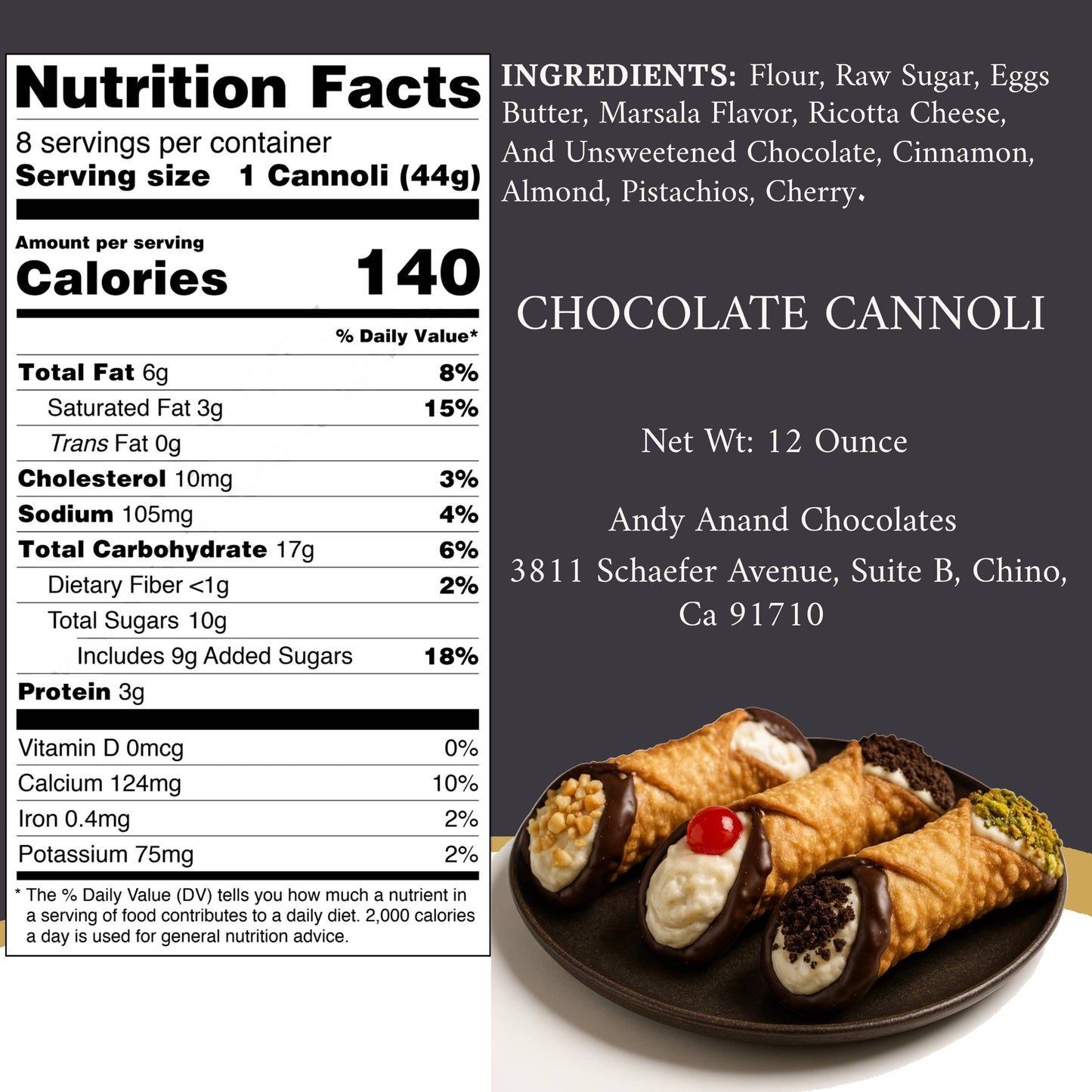 Andy Anand Chocolate Cannoli Italian Sicilian Creamy Dessert 4 Flavors (8 Pcs)