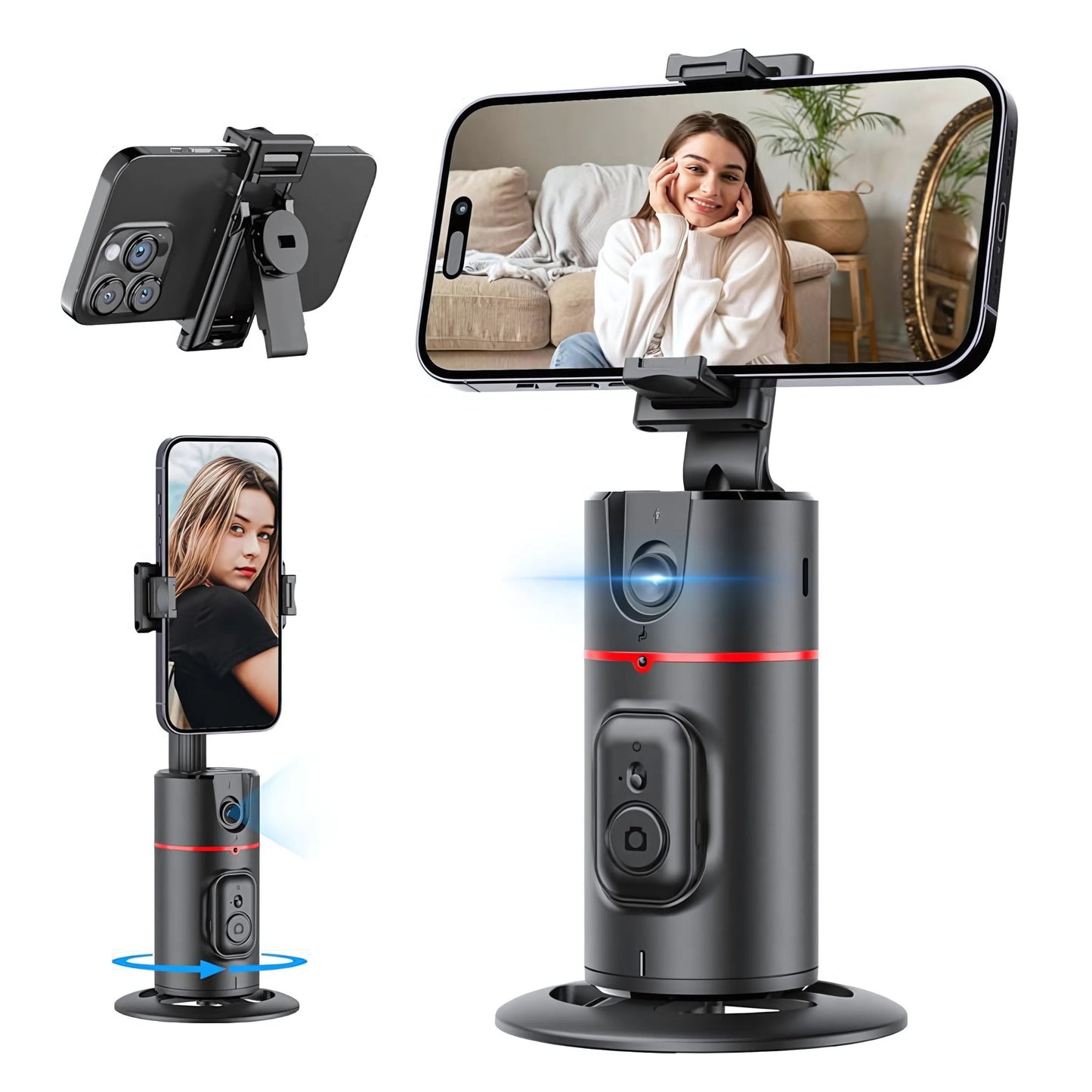 Auto Face Tracking Tripod with Fill Lights, No App Required, 360¡ Rotation Body Phone Camera Mount with Detachable Remote