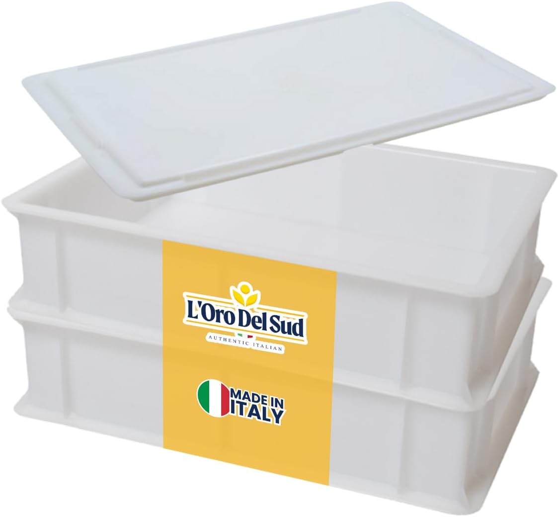 L'Oro Del Sud Dough Proofing Box – 2 Pack with Lid, White | Professional Pizza Dough Fermentation Tray Made in Italy