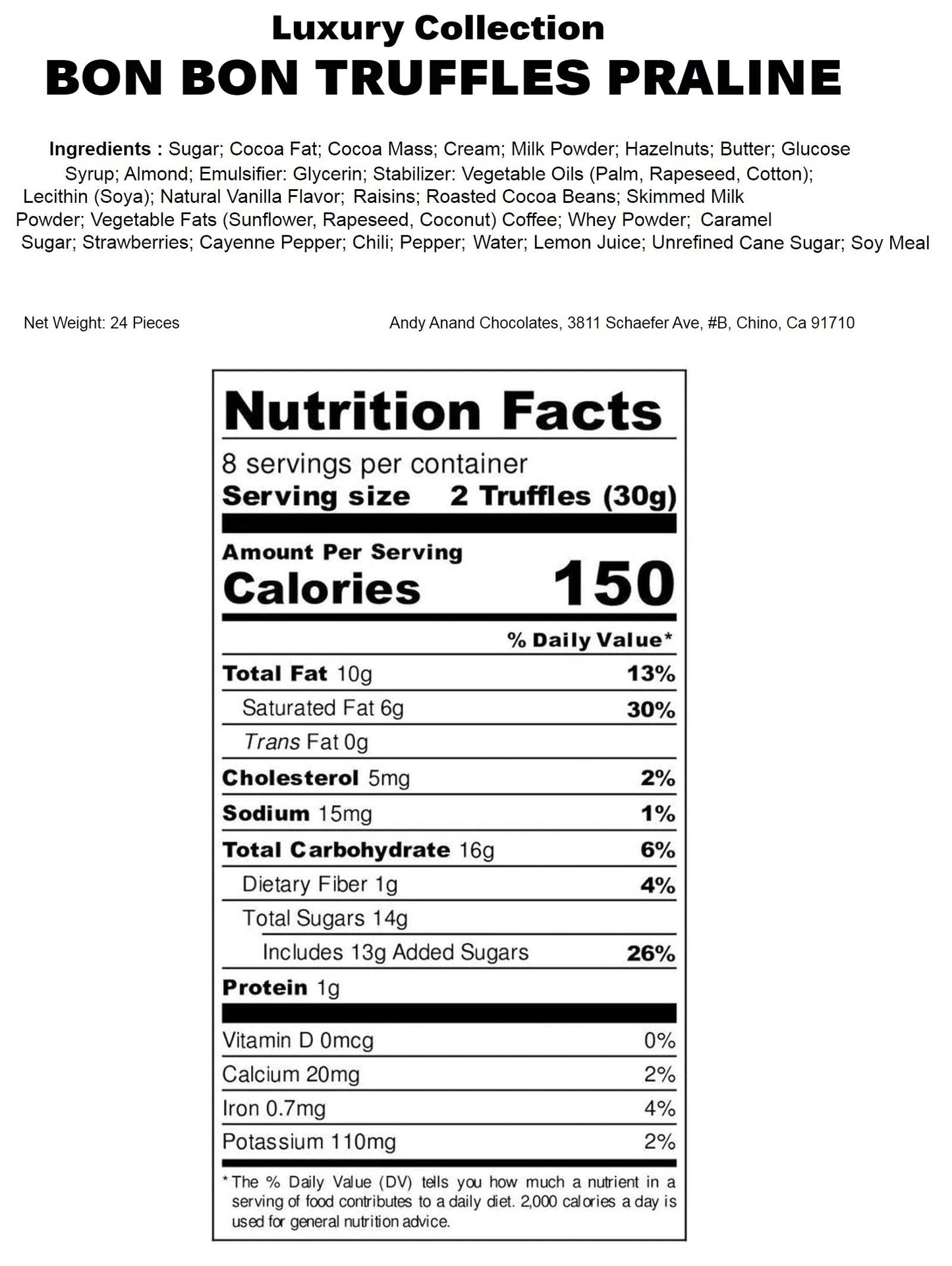 Chocolate Truffles Bon Bon Praline Box – Gourmet Chocolate Gift, Made with 60% Chocolate (Cocoa Butter)