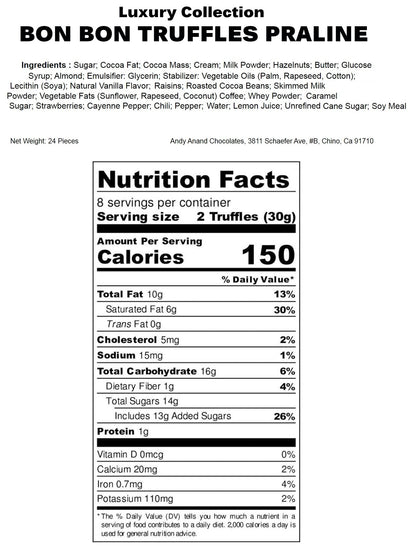 Chocolate Truffles Bon Bon Praline Box – Gourmet Chocolate Gift, Made with 60% Chocolate (Cocoa Butter)