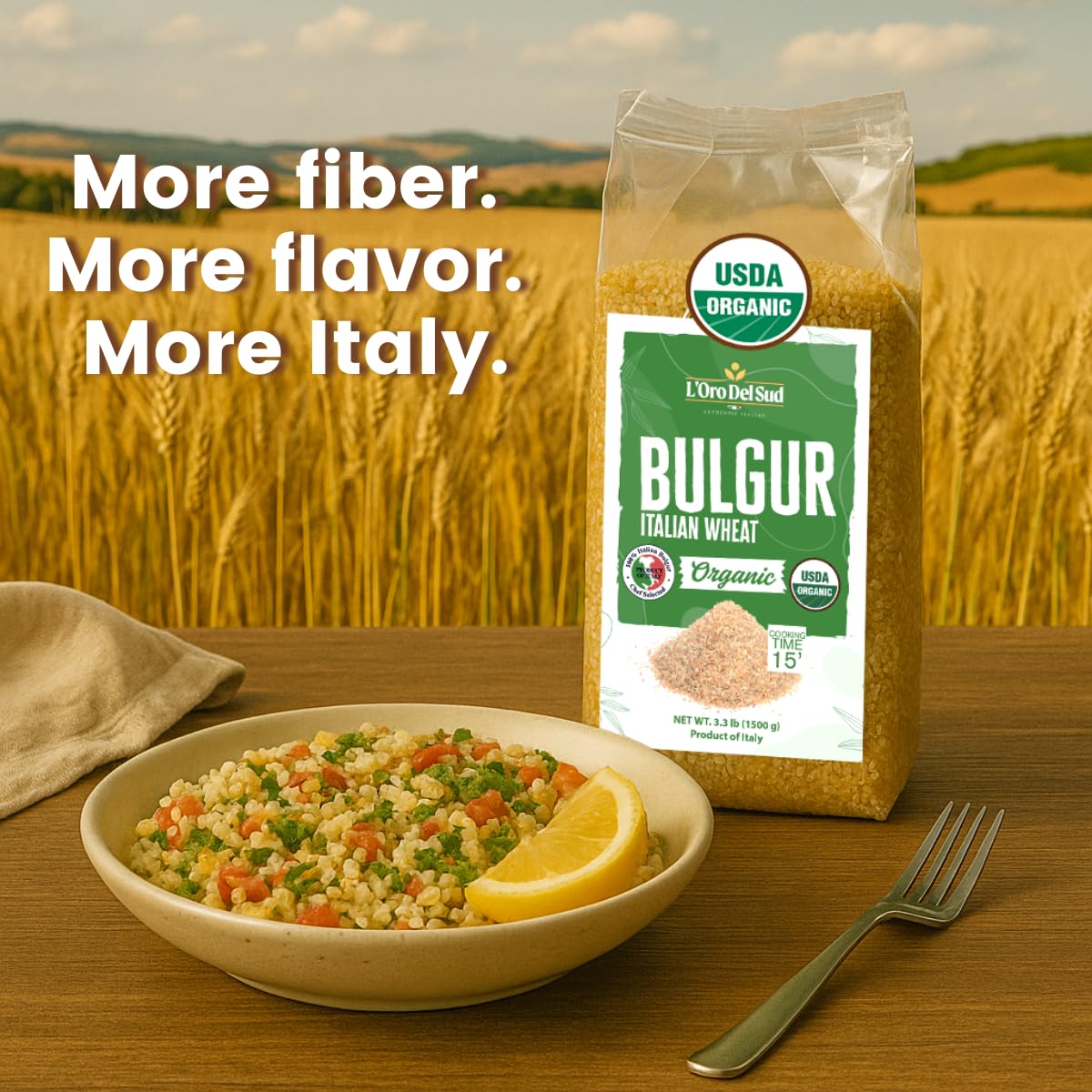 L’Oro Del Sud, Organic Bulgur Wheat, USDA Certified, 3.3 lb (1.5 kg)