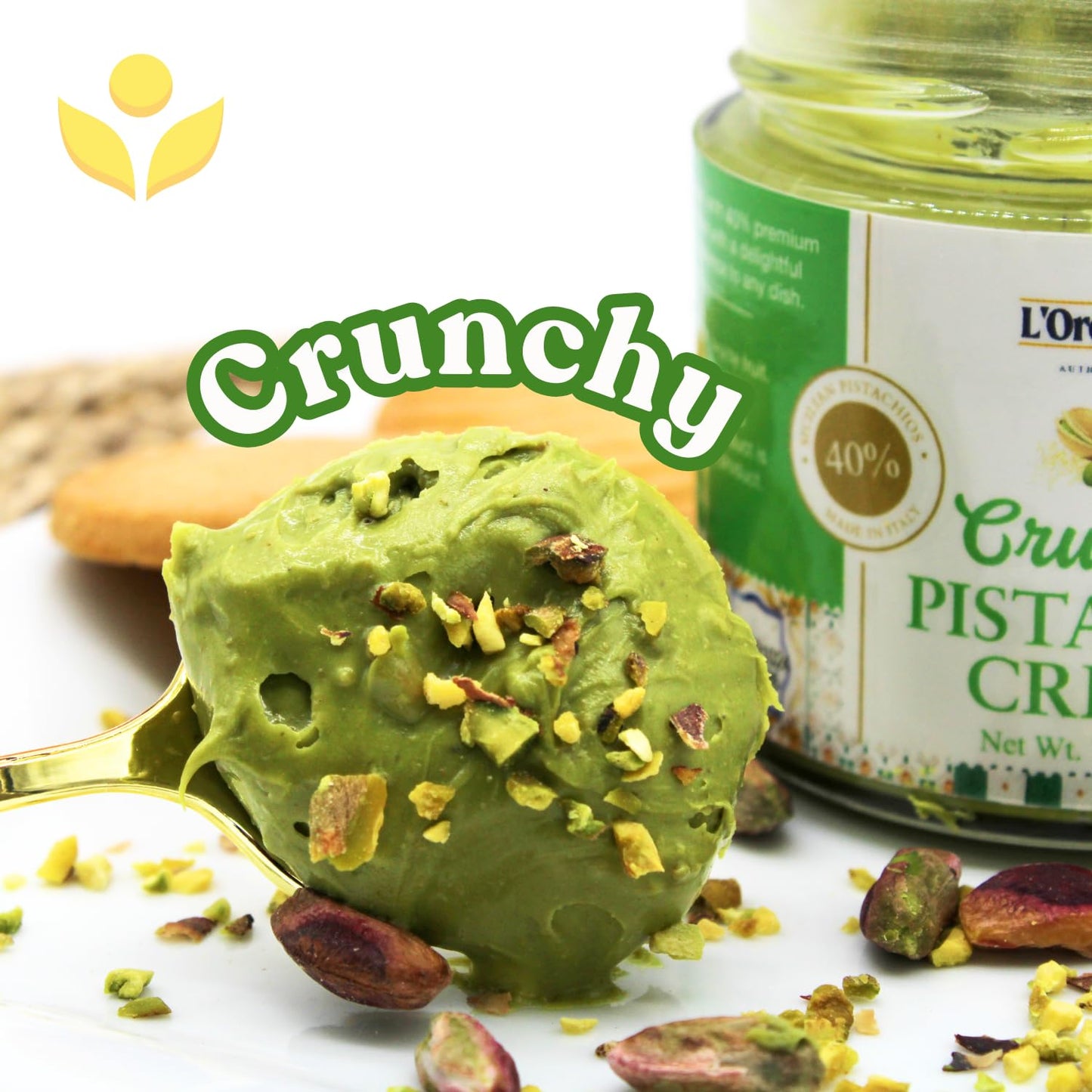 LOro Del Sud, Crunchy Pistachio Cream Premium 40% Pistachios, 7oz (200g)