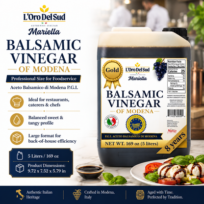 L'Oro Del Sud, "Gold Label" 8 year Aged Balsamic Vinegar of Modena, IGP Certified, 5 liters (169 fl oz)