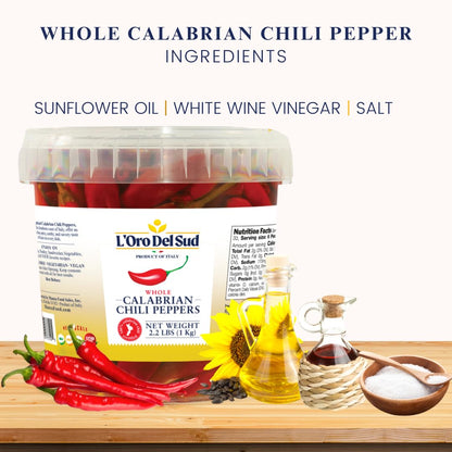 L'Oro Del Sud, Whole Calabrian Chili Peppers in Oil, 2.2 lb (1 kg)