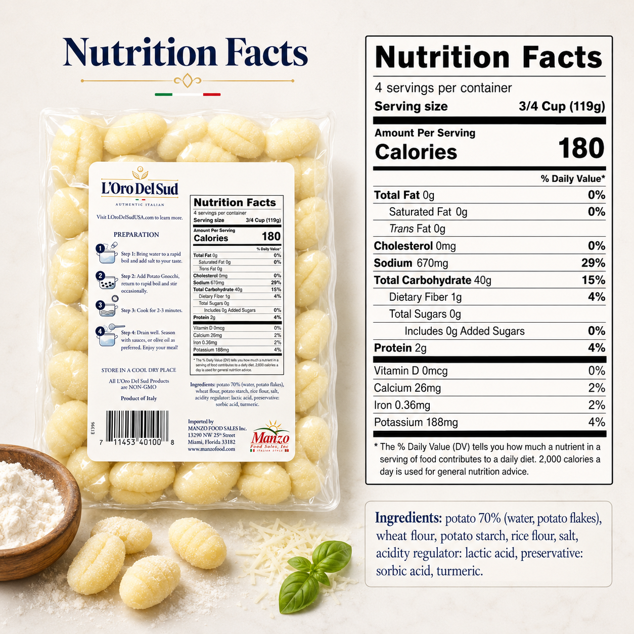 L'Oro Del Sud, Classic  Potato Gnocchi, 12 Pack x 1 lb