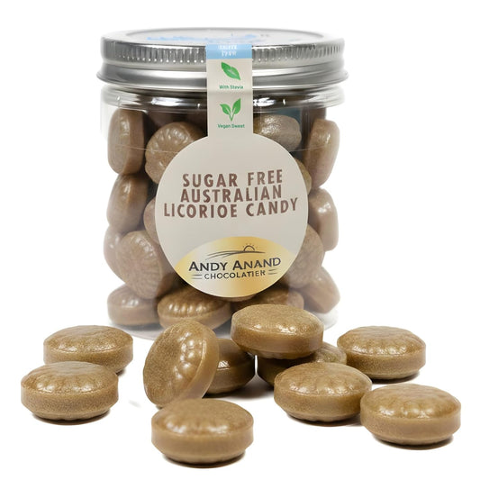Andy Anand 60 Pc Sugar free Licorice Candy, with Natural Stevia, Gluten Free, Sugar Free Australian Licorice Hard Candy - A Delicious and Healthy Alternative 7 Oz