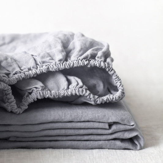 Linen Tales Light Grey Linen Fitted Sheet