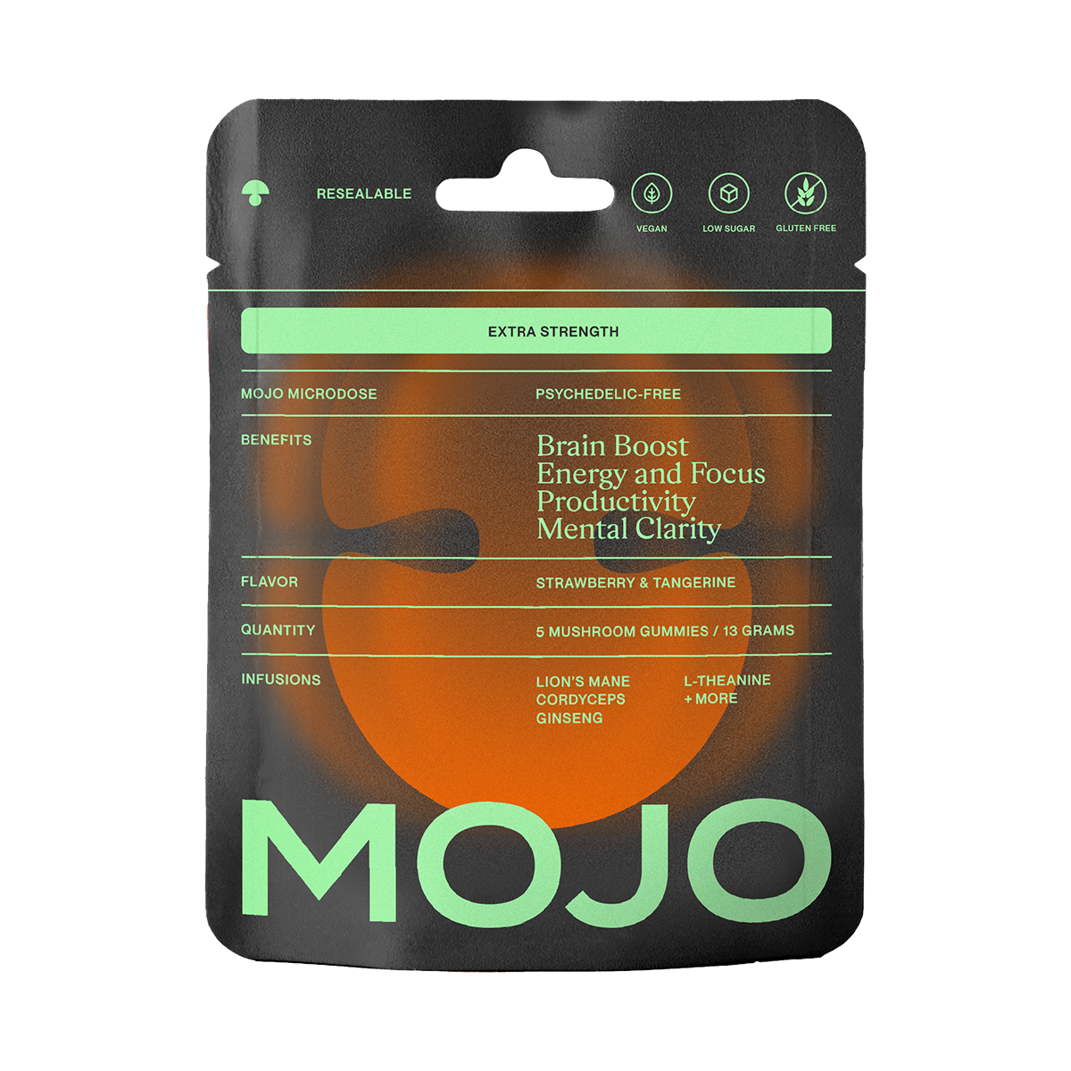 Mojo | Mushroom Dosed Gummies Extra Strength Brain Boost Gummies - Strawberry Tangerine