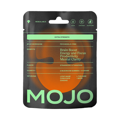 Mojo | Mushroom Dosed Gummies Extra Strength Brain Boost Gummies - Strawberry Tangerine