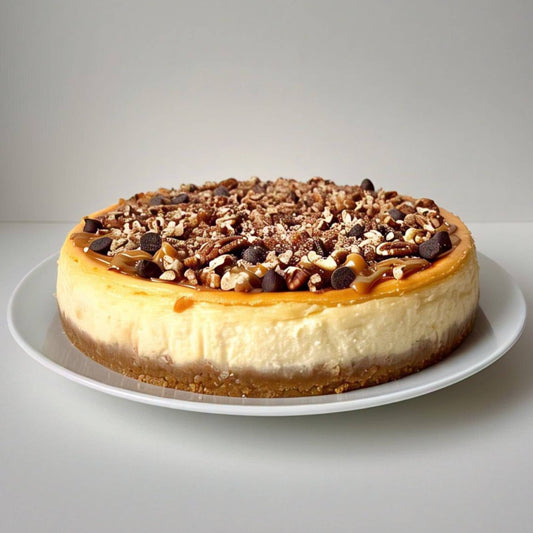 Andy Anand Freshly Baked  Turtle Cheesecake 9" with Chocolate Chip & Nuts Irresistible Desserts, Birthday Cheesecake in Ny Style - 2 lbs