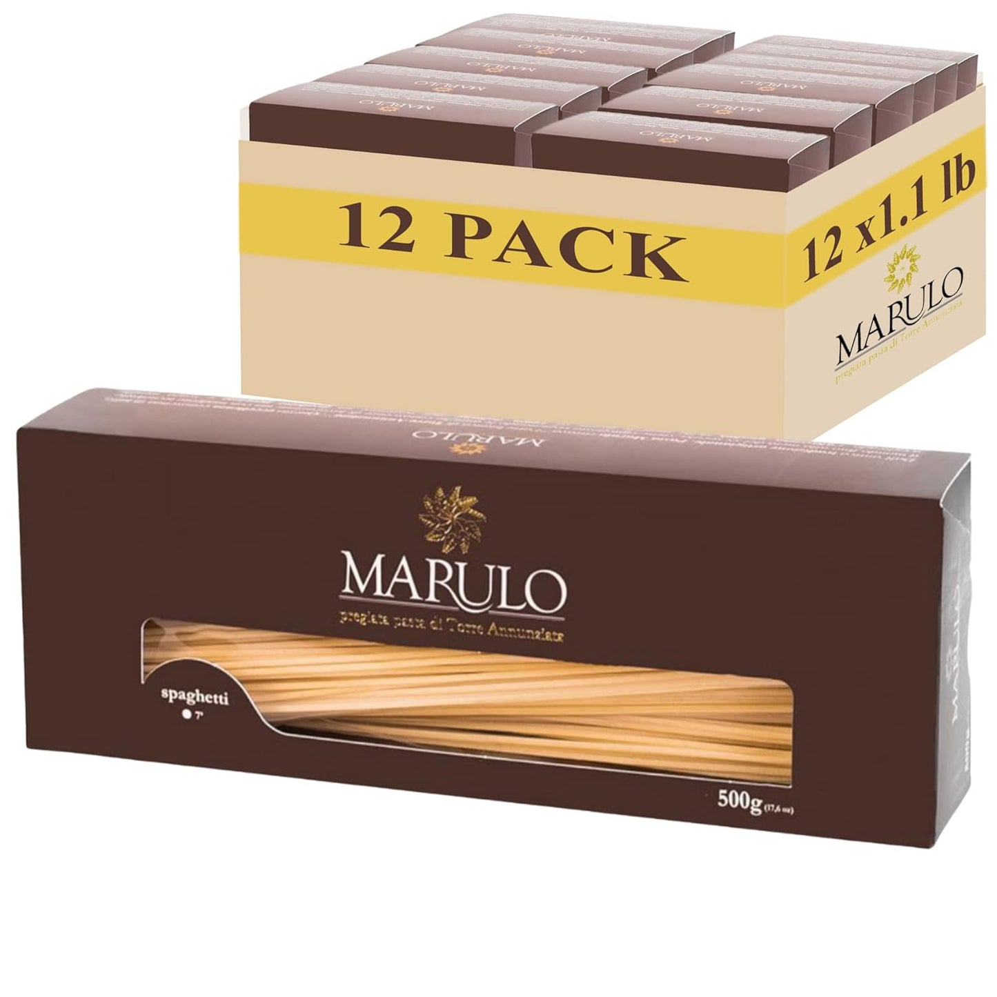 Marulo, Spaghetti Pasta, Artisan Bronze Die-Cut Pasta, 12 Pack x 1.1 lb