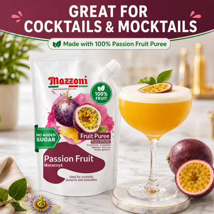 Mazzoni Passion Fruit Puree, 100% Pure Fruit, No Sugar Added 1 kg (2.2 lb)