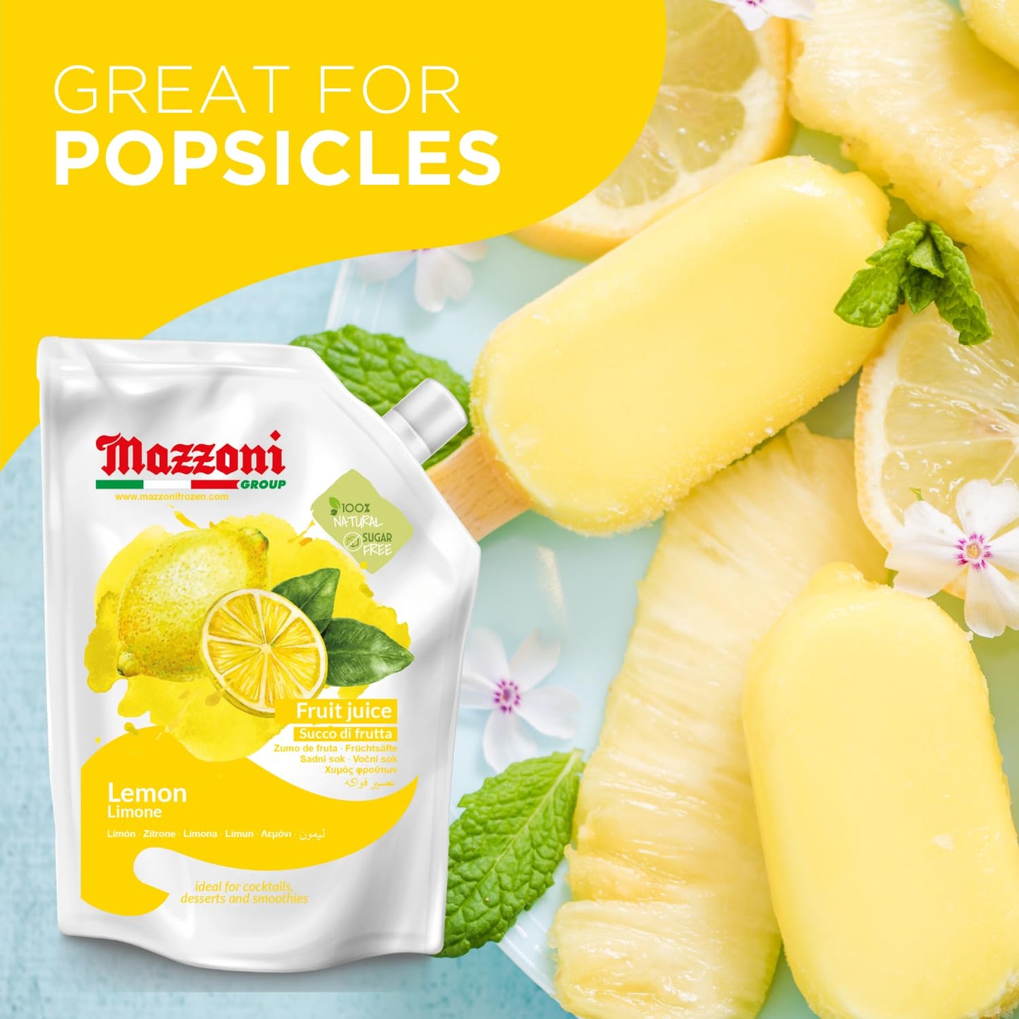 Mazzoni, Real Lemon Juice, 100% Pure Lemon, Just Juice, No Sugar Added, 2.2 lb