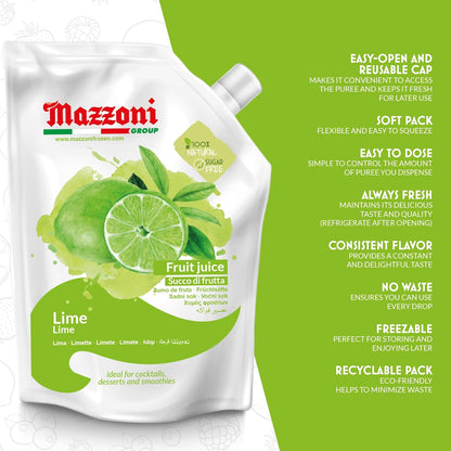 Mazzoni, Real Lime Juice, 100% Pure Lime, Just Juice, No Sugar Added, 2.2 lb