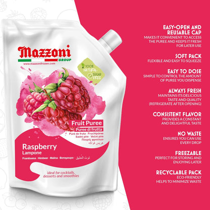 Mazzoni, Raspberry Puree, 100% Pure Raspberries, Just Fruit, No Sugar Added, 2.2 lb