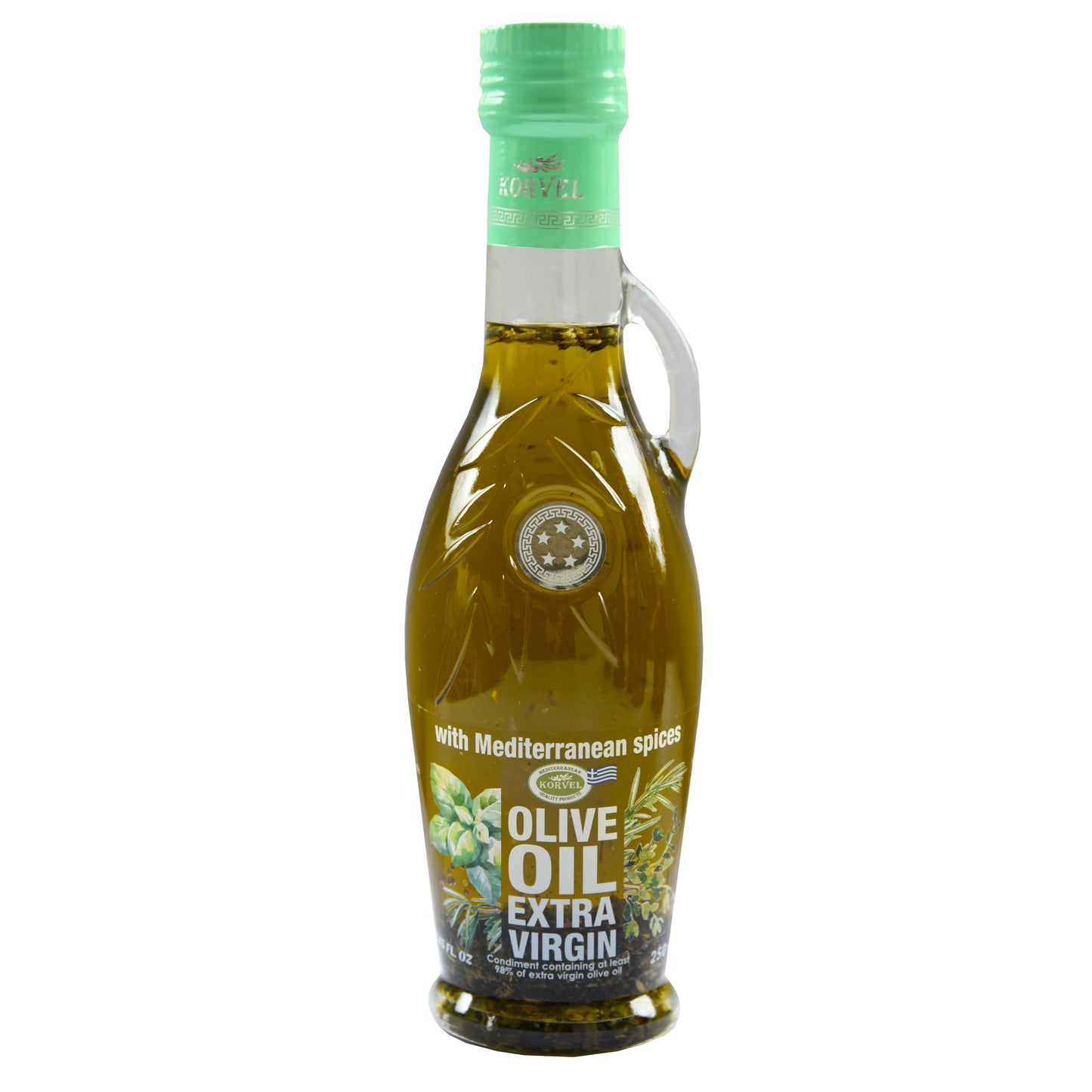 KORVEL Greek Extra Virgin Olive Oil with Mediterranean herbs, Amphora 8.45 fl oz (250ml) - 6 pack
