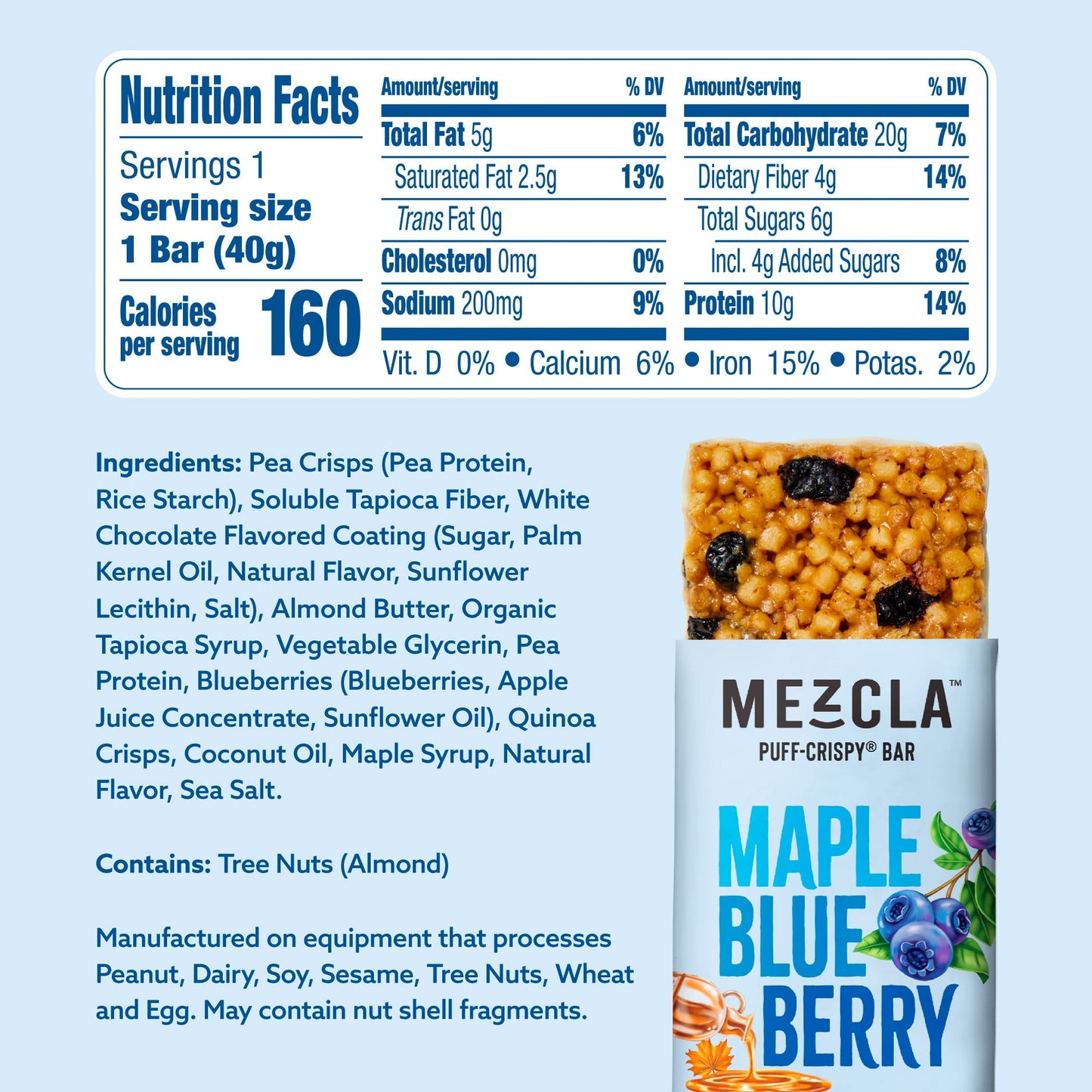 Mezcla Maple Blueberry Bars - 12 bars x 1.4 oz case