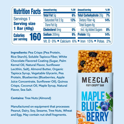 Mezcla Maple Blueberry Bars - 12 bars x 1.4 oz case