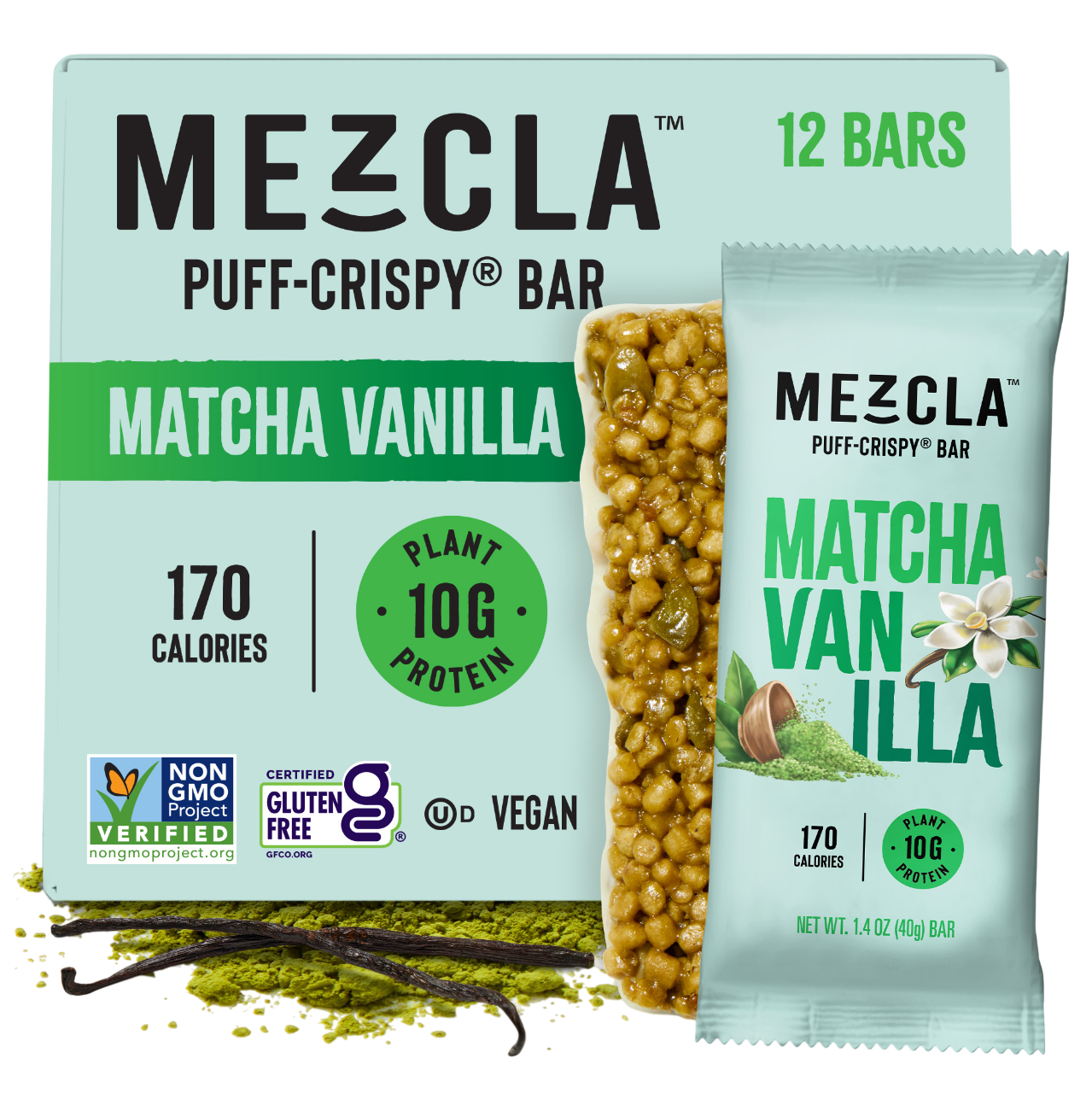 Mezcla Matcha Vanilla Bars - 12 bars x 1.4 oz case