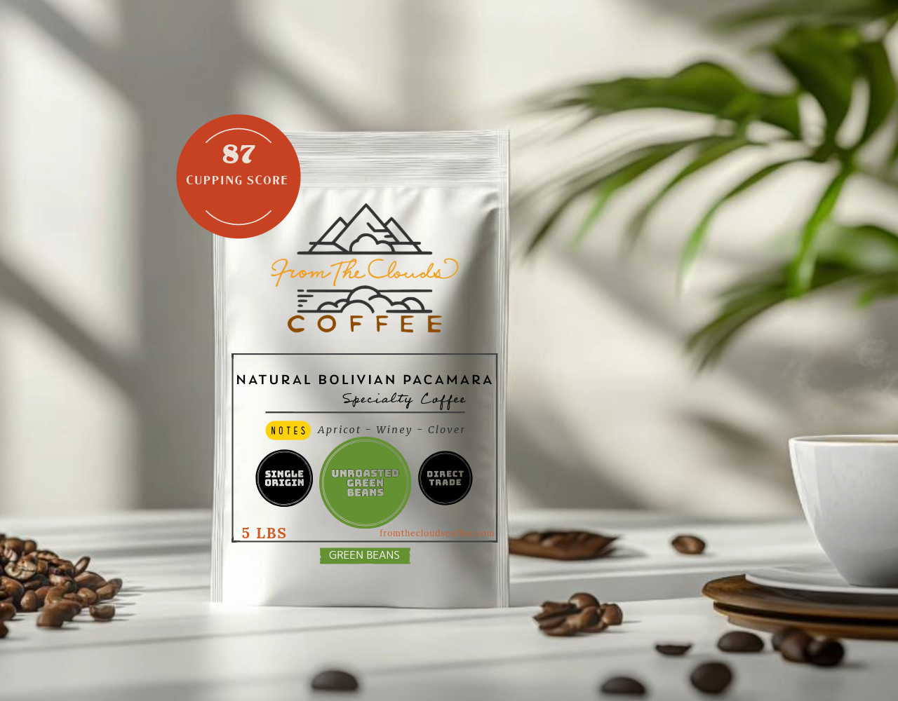 GREEN COFFEE BEANS - Natural Bolivian Pacamara - 5 LBS