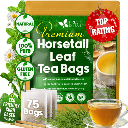 Premium Horsetail Leaf Tea Bags, 100% Natural & Pure from Horsetail Loose Leaves Herbal Tea. No Sugar, No Caffeine, No Gluten, Vegan.