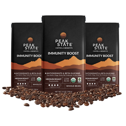 Peak State Coffee IMMUNITY BOOST Medium Roast - Three Pack (3 x 12 oz Bags)