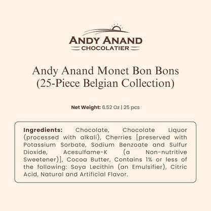 Andy Anand Monet Chocolate Bonbons Gift Box, 25 pc, 6.52 oz – Gluten-Free Belgian Truffles & Pralines, Birthday & Holiday Gift Collection