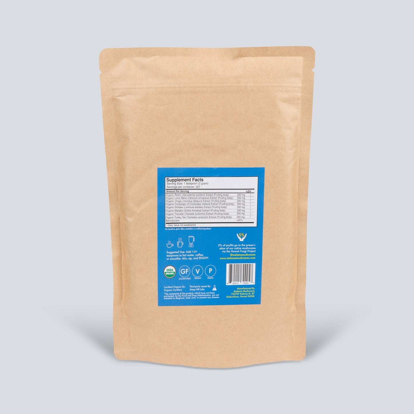 8 Mushroom Superfood Powder Mix by Mālama Mushrooms Hawaii