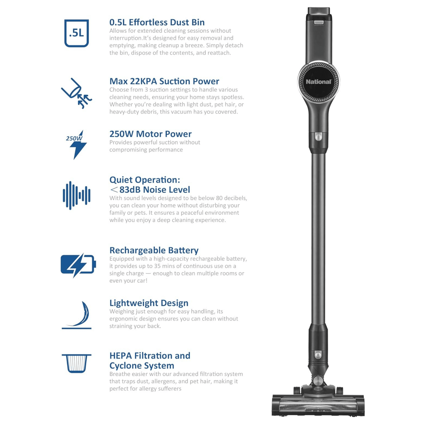National 2-in-1 Cordless Upright and Handheld Vacuum Cleaner