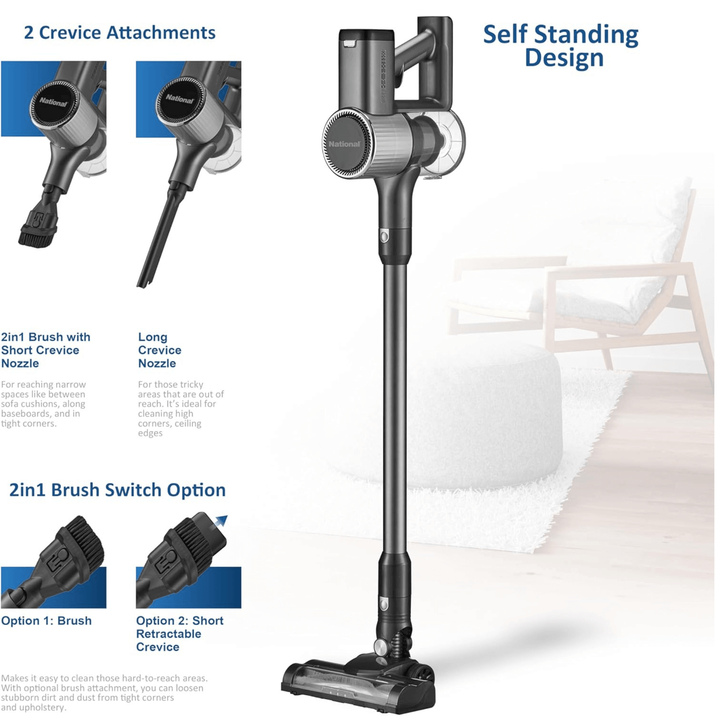 National 2-in-1 Cordless Upright and Handheld Vacuum Cleaner