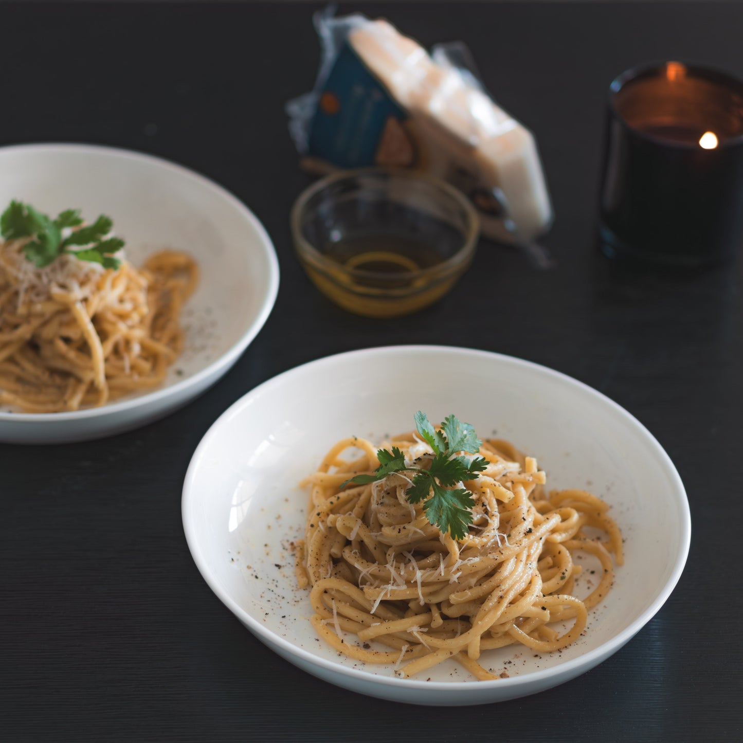 Cacio e Pepe Bundle with Bucatini, Spinach and Roasted Corn Ravioli