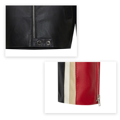 Women Cropped Vegan Leather Biker Jacket