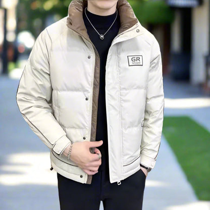 Mens High Collar Zipper Puffy Jacket