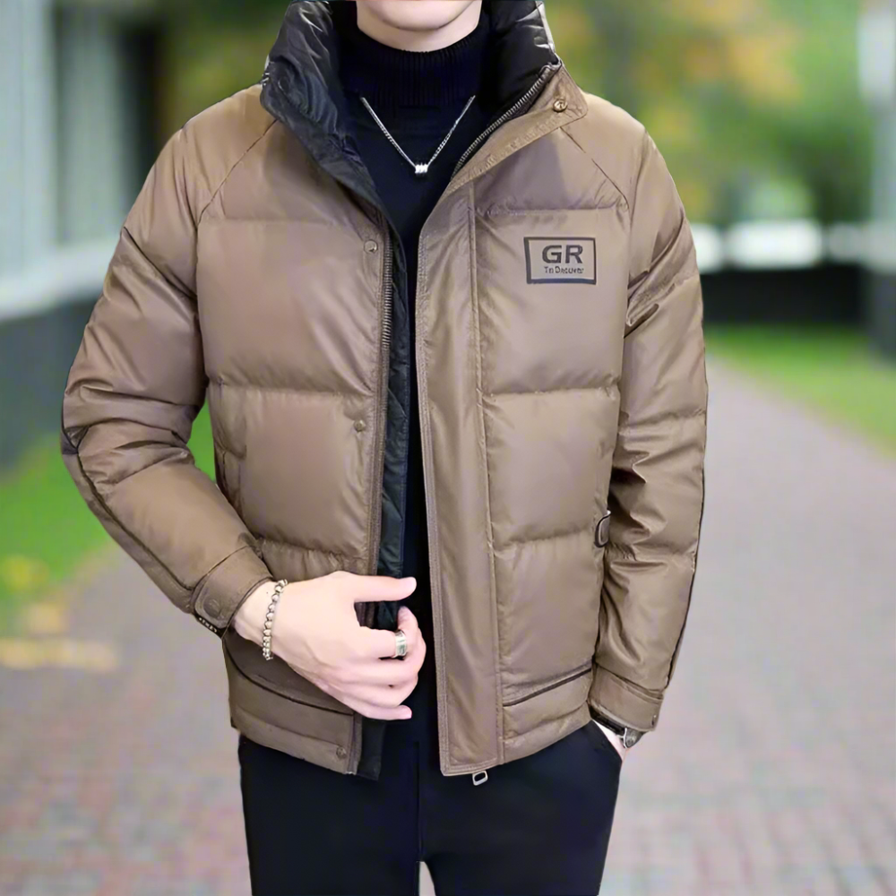 Mens High Collar Zipper Puffy Jacket