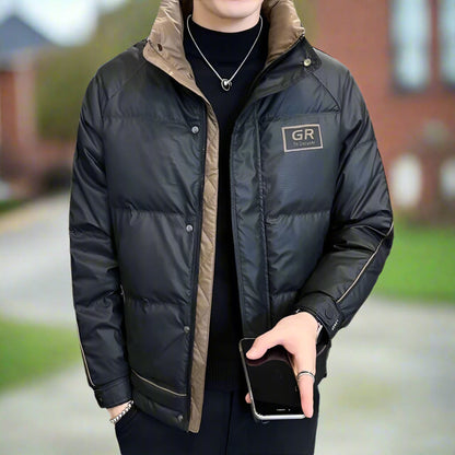 Mens High Collar Zipper Puffy Jacket