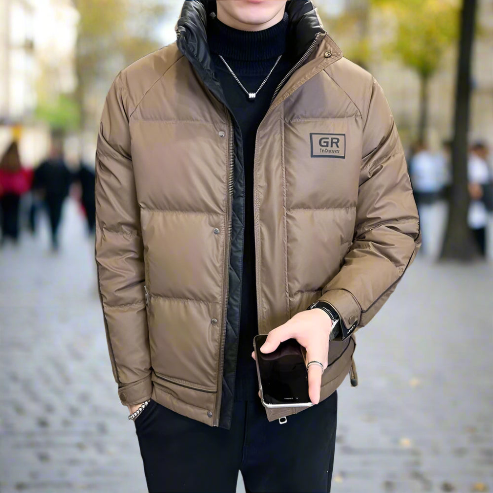 Mens High Collar Zipper Puffy Jacket