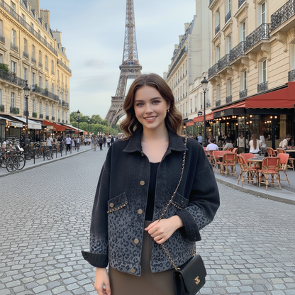 Womens Leopard Print Denim Jacket