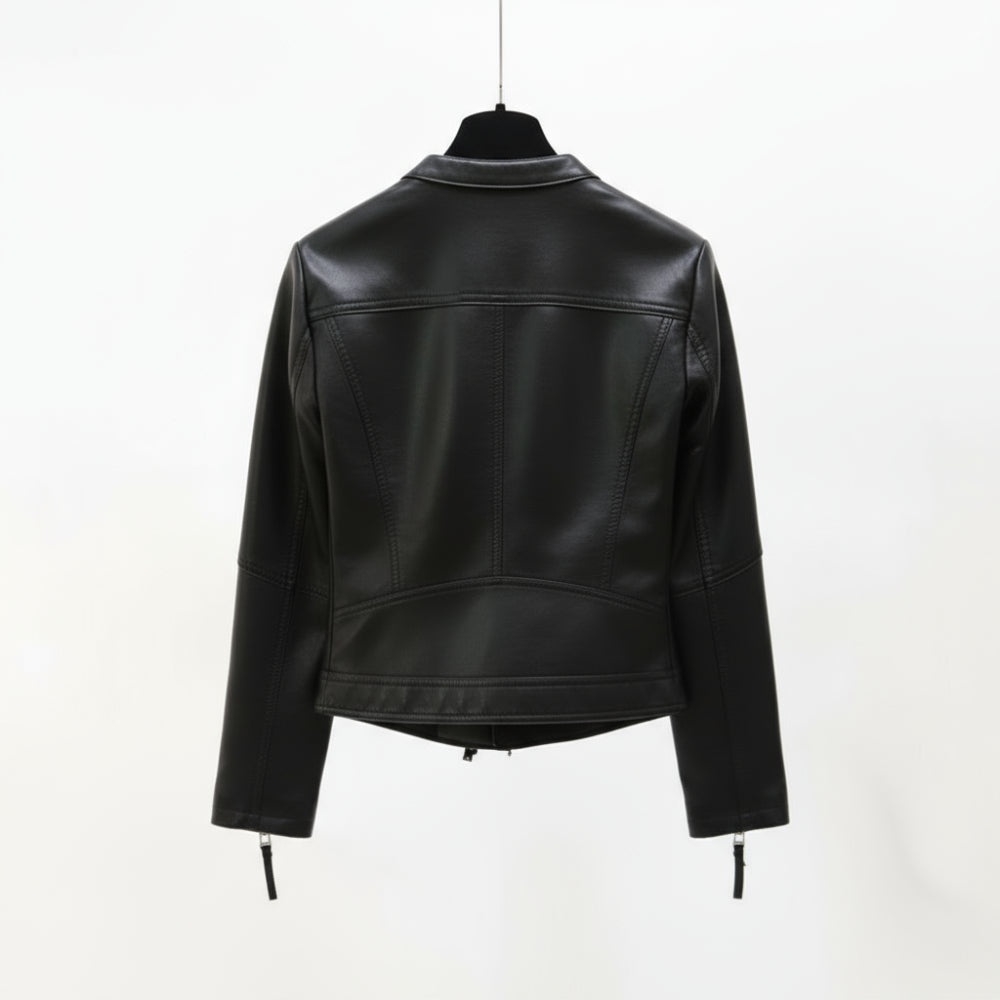Women Vegan Leather Biker Jacket