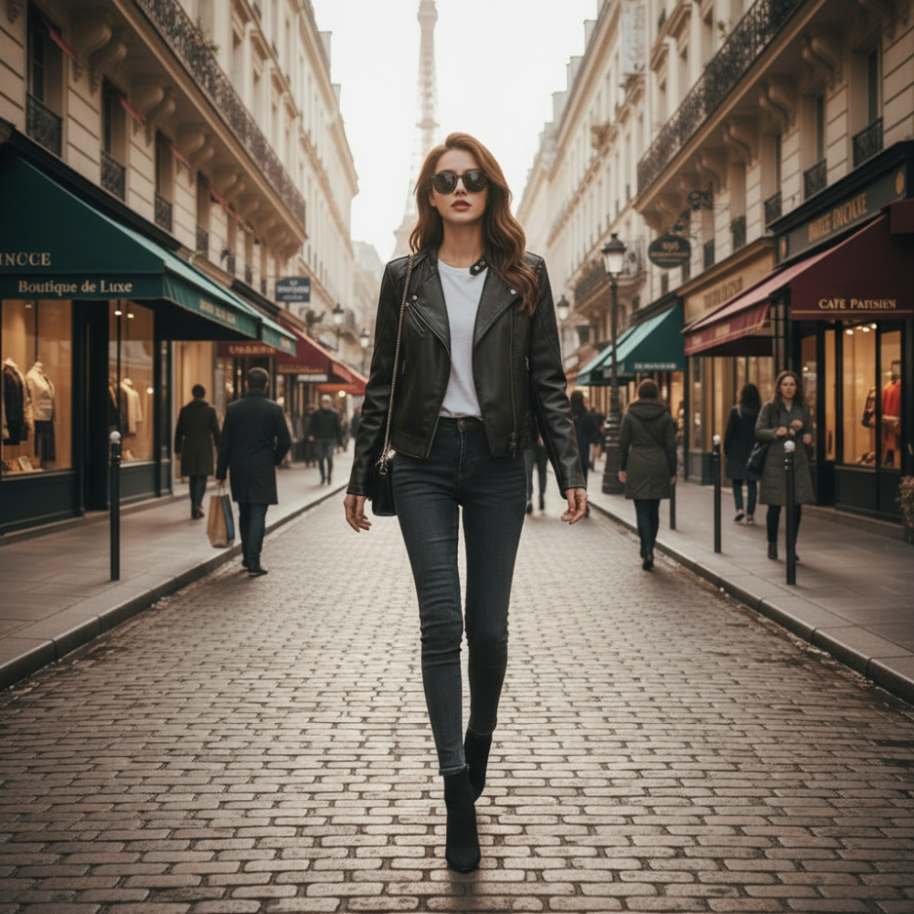 Women Vegan Leather Biker Jacket