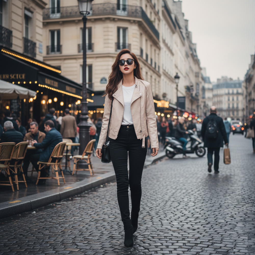 Women Vegan Leather Biker Jacket