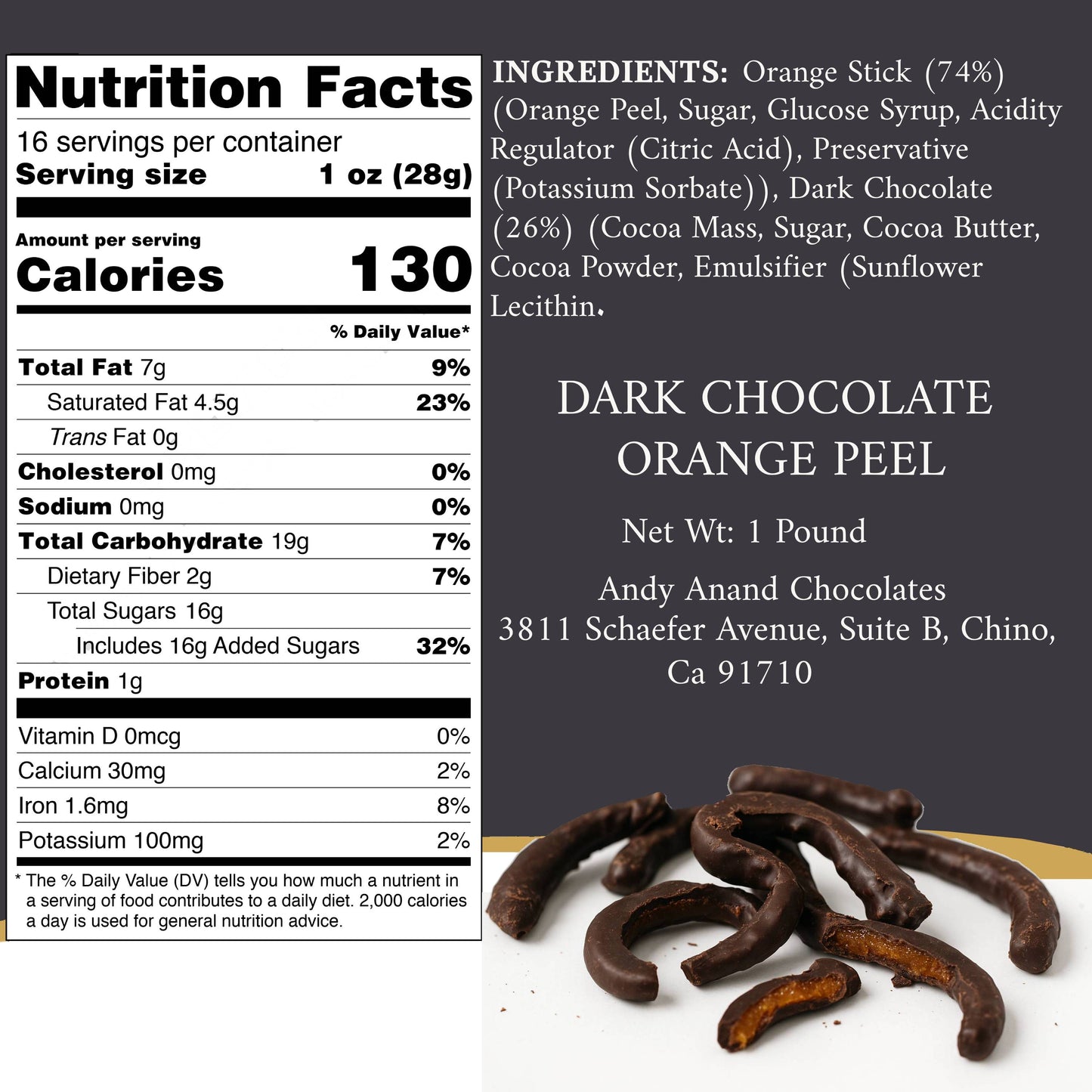 Andy Anand Dark Chocolate Orange Peels Dark Gift Box 1 lb Delicious Decadent