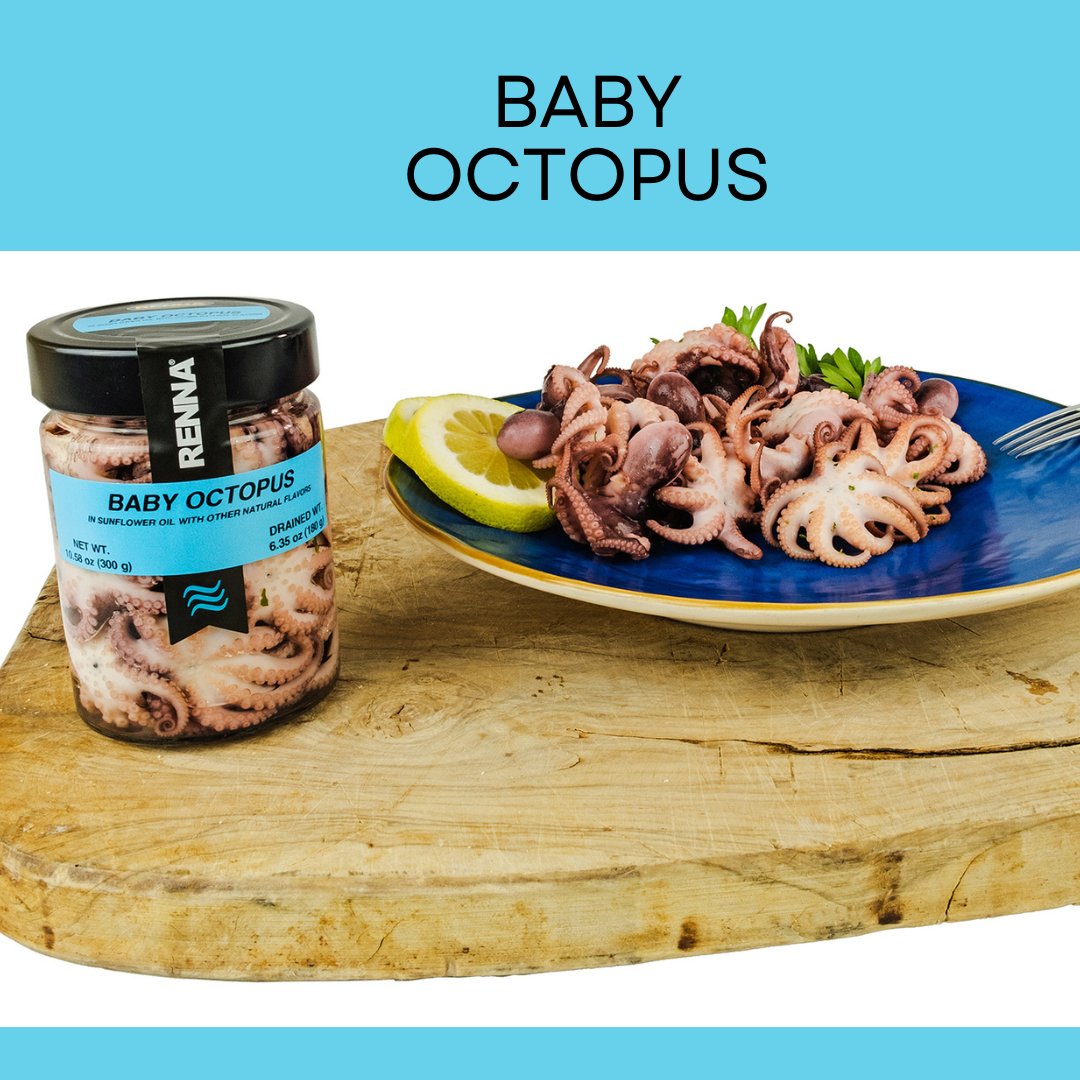SALE! Renna, Baby Octopus, Small Octopus preserved in oil, 10.58oz