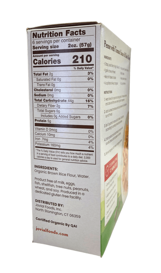 Penne, Brown Rice, Organic, Jovial, Gluten-Free