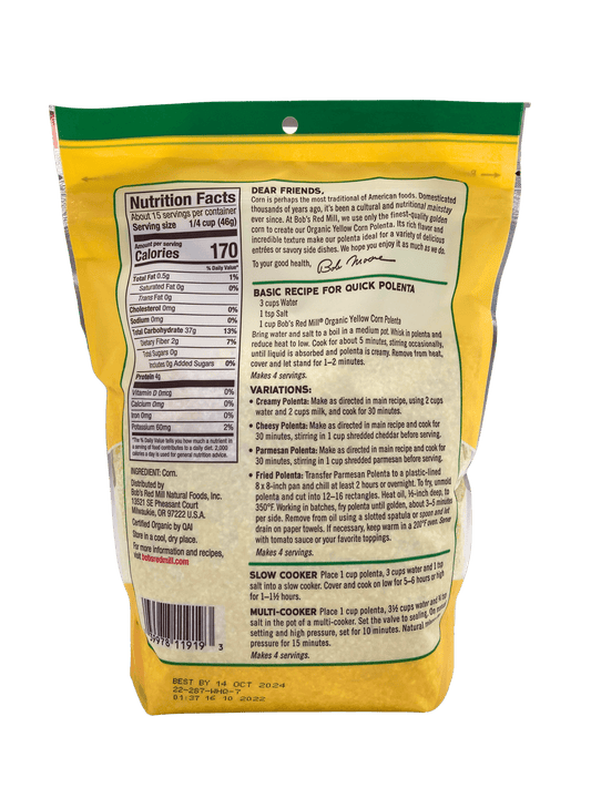 Corn Grits, Yellow, Organic, Polenta, Bob's Red Mill