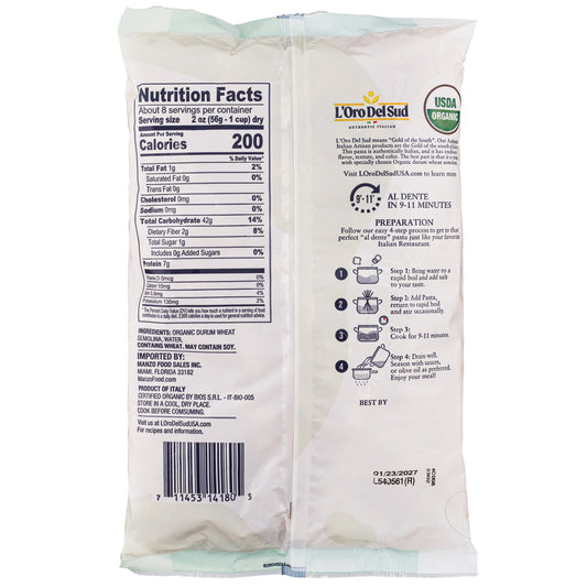 L'Oro Del Sud, Organic Fusilli Pasta, 20 Pack x 1 lb